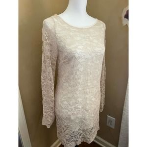 A is for Audrey Nude Lace Tan Dress Fitted Sheath Cocktail Dress Small